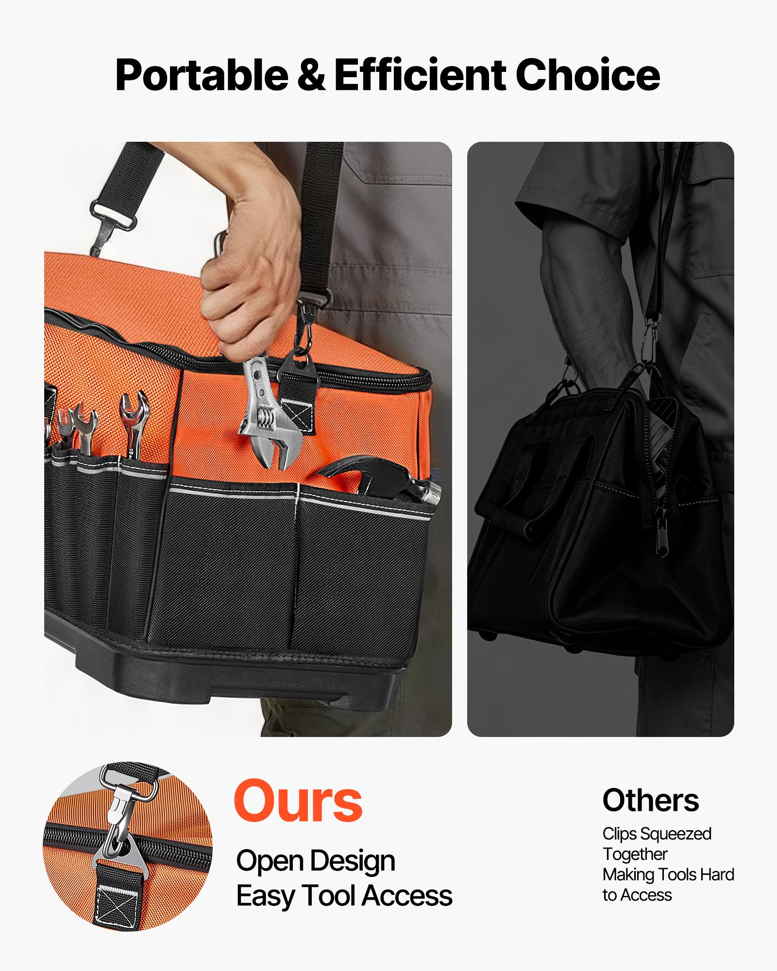 VEVOR Tool Bag, 485 MM, 33-Pocket Portable Large Tool Box Organizer Storage, Toolbox with Water-Resistant Base, Large Zipper, Adjustable Shoulder Strap Toolbag, for Men Women Dad Husband Fathers Day