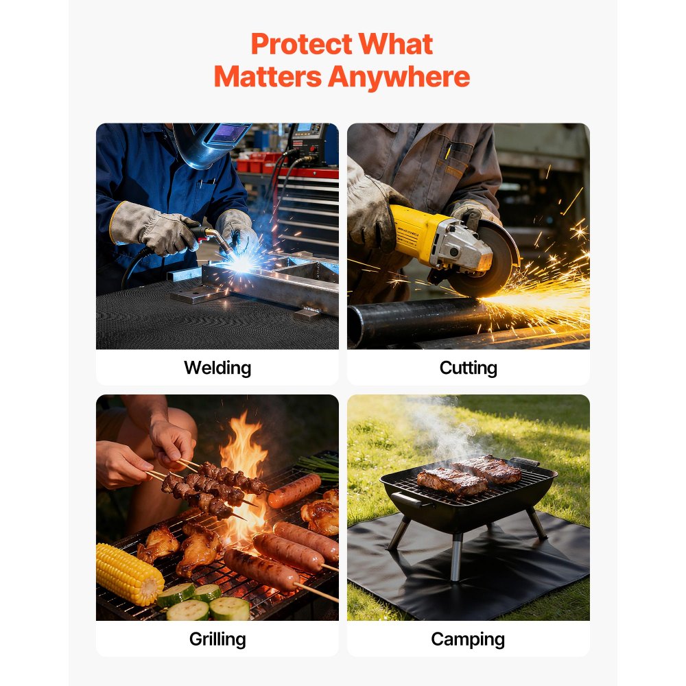 VEVOR Welding Blanket, 1219mm x 1829mm Silicone Coated Fiberglass Welding Blanket, 1800°F Heat Resistant Safety Protection Blankets, Flame Retardant Fireproof Insulation Mat with Metal Grommets
