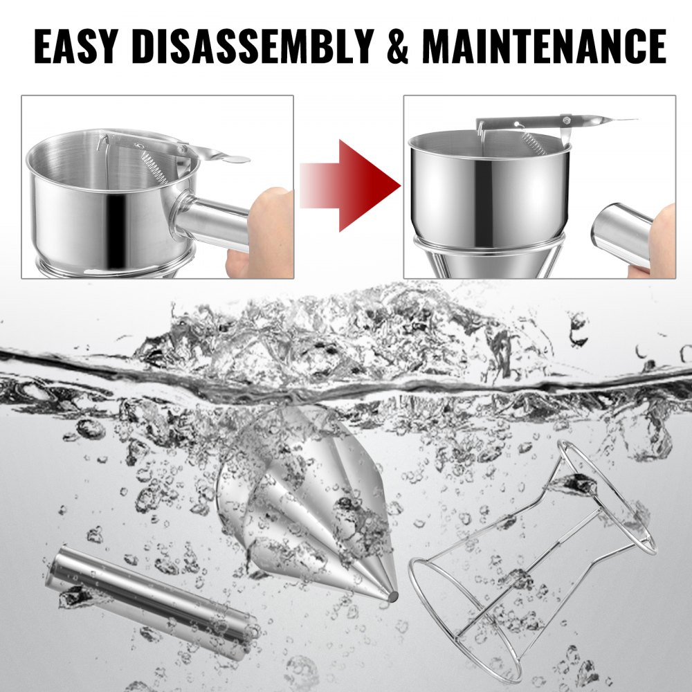 Dispensador de embudo de masa VEVOR Dispensador de masa de gofres de acero inoxidable Dispensador de panqueques de acero para masa con asa y estante Dispensador de masa de panqueques Ideal para cupcakes, Takoyaki o cualquier producto horneado