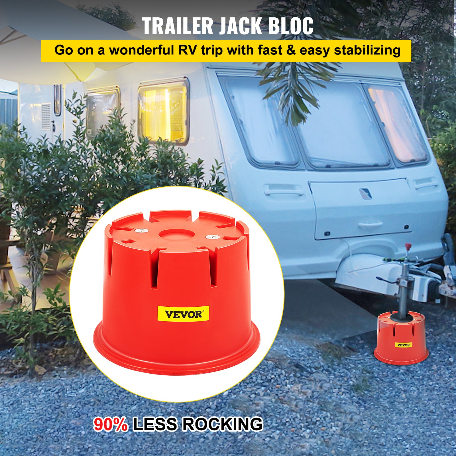 VEVOR Trailer Jack Block with Magnets, 6500 Capacity, 6-Pack HDPE RV and Camper Blocks, Stabilize Your RV, Trailer, Camper, Includes 6 Leveling Blocks, 6 Seat Cushions, and1 Clean Step