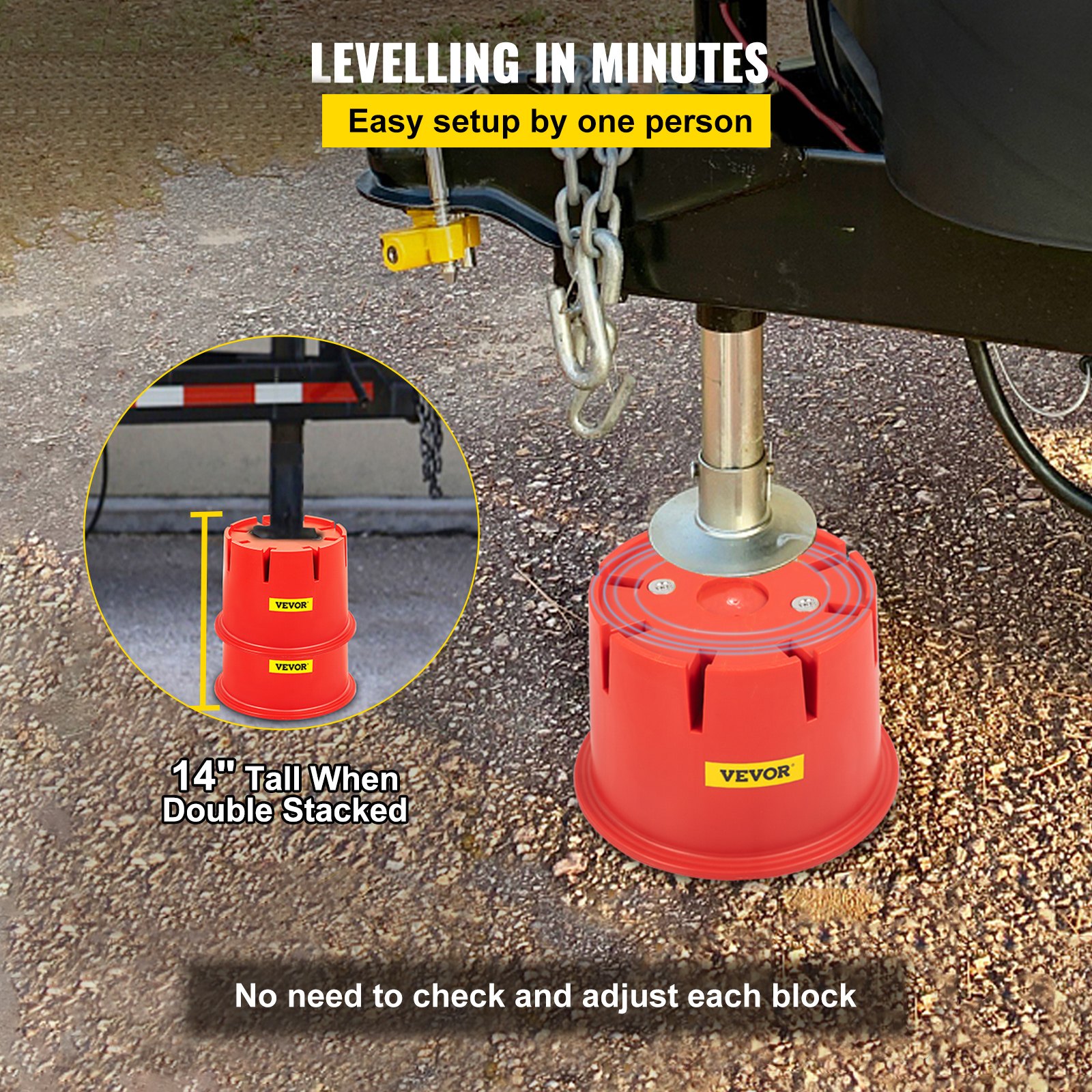 VEVOR Trailer Jack Block with Magnets, 6500 Capacity, 6-Pack HDPE RV and Camper Blocks, Stabilize Your RV, Trailer, Camper, Includes 6 Leveling Blocks, 6 Seat Cushions, and1 Clean Step