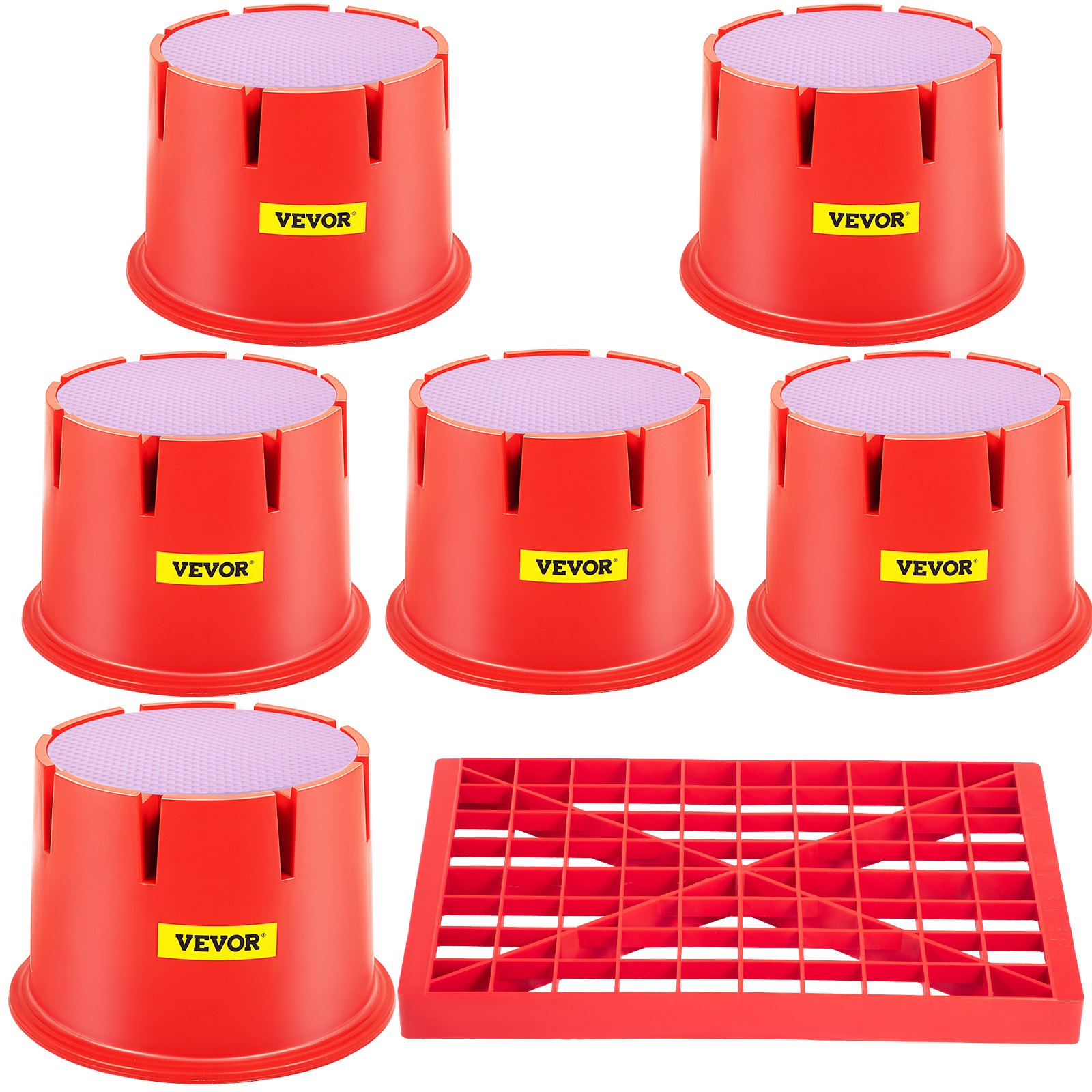 VEVOR Trailer Jack Block with Magnets, 6500 Capacity, 6-Pack HDPE RV and Camper Blocks, Stabilize Your RV, Trailer, Camper, Includes 6 Leveling Blocks, 6 Seat Cushions, and1 Clean Step