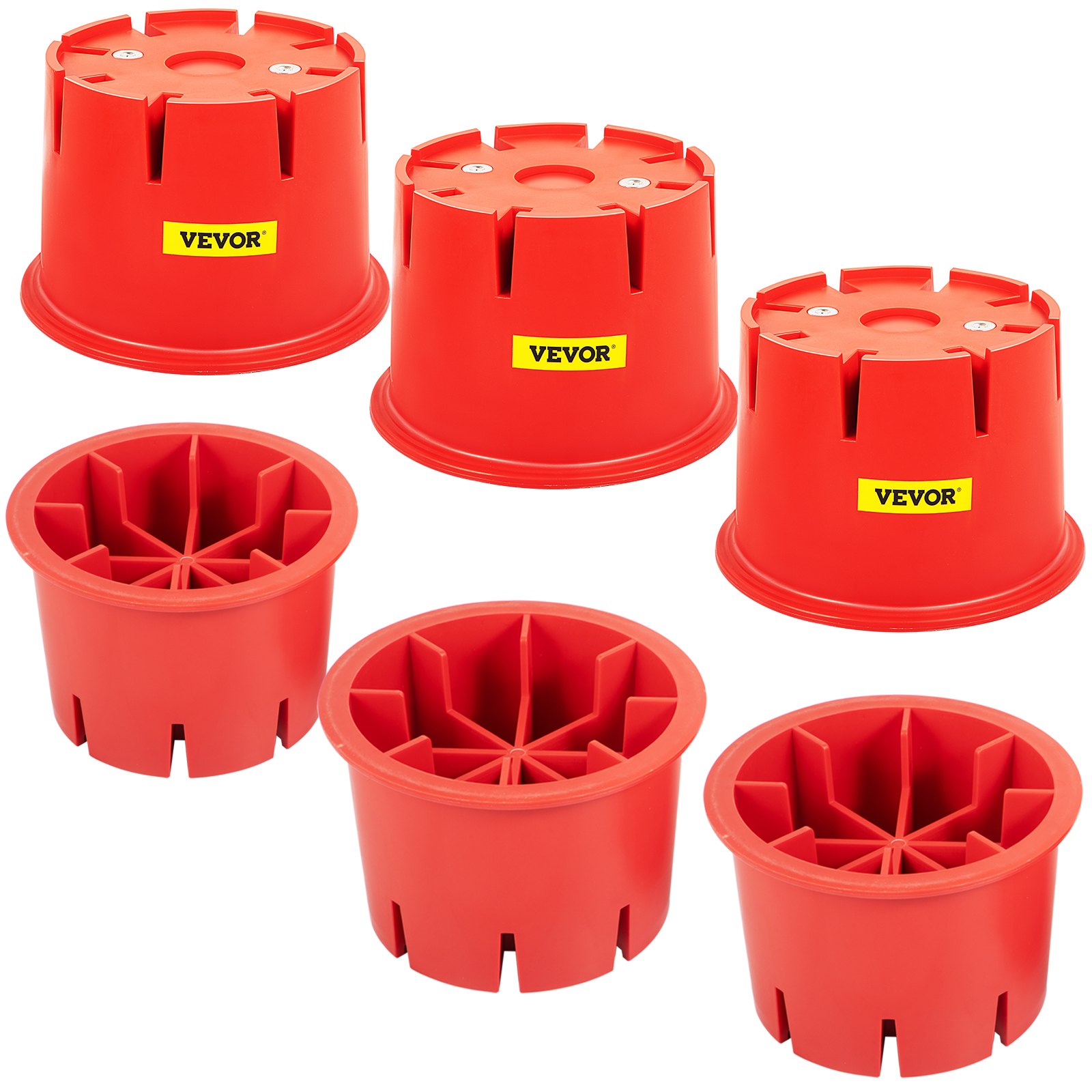VEVOR Trailer Jack Block with Magnets, 6500 Capacity, 6-Pack HDPE RV and Camper Blocks, Stabilize Your RV, Trailer, Camper, Includes 6 Leveling Blocks, 6 Seat Cushions, and1 Clean Step