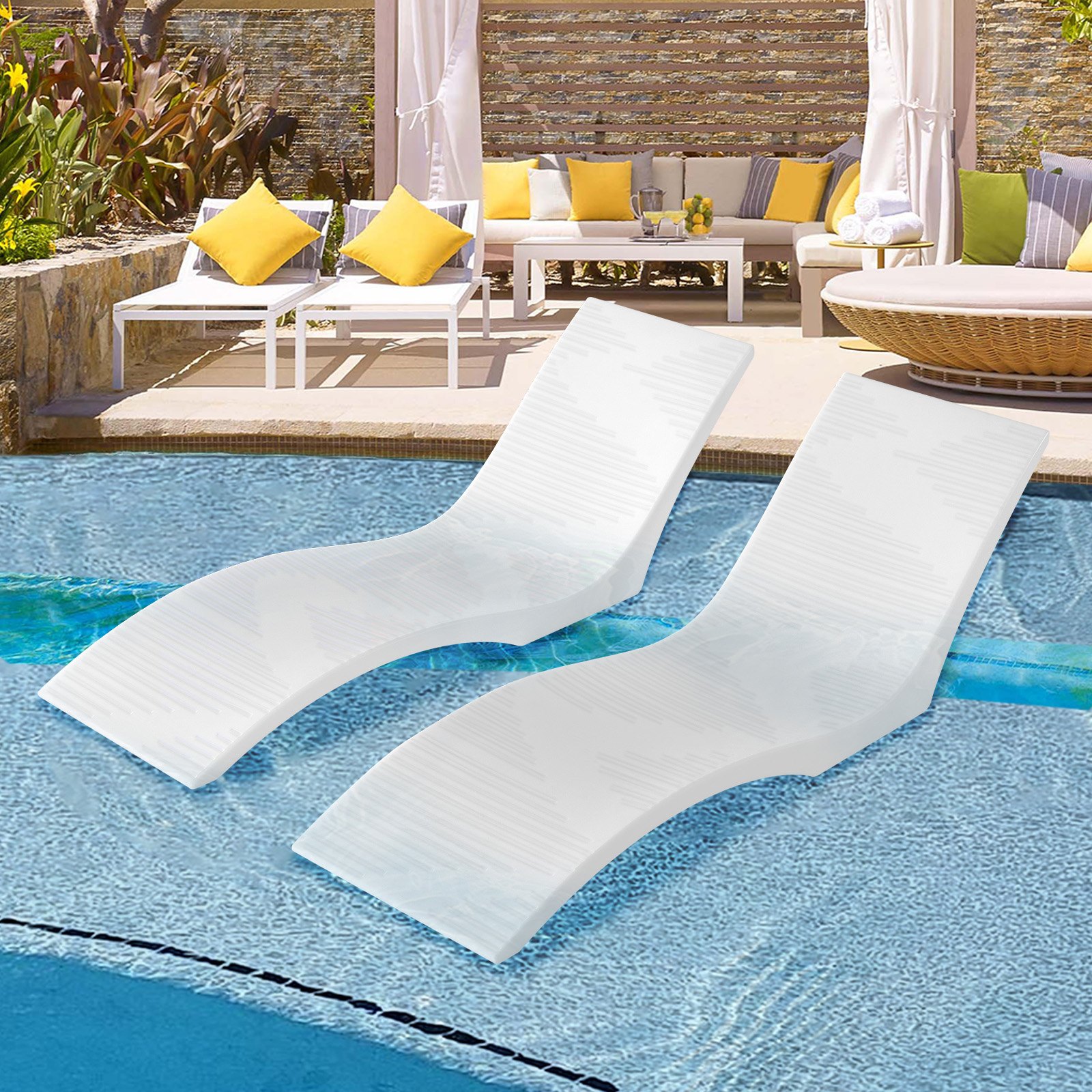 VEVOR In-Pool Lounge Chairs, Set of 2 Chaise Lounger, Inside Pool Lounge Chairs for up to 5" Water Depths, Fixed in Pools & Floating on Water, Suitable for All Pool Types, Poolside & Sun Deck Tanning