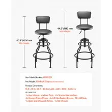 VEVOR Shop Stool Adjustable Height Garage Work Seat 300 lbs Load with Backrest