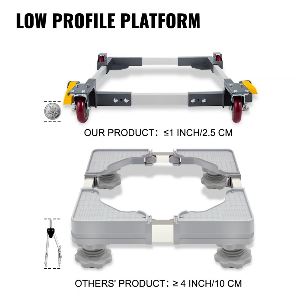 VEVOR Adjustable Universal Mobile Base 1500 LBS Load-Bearing Capacity Heavy-Duty Mobile Base Rolling Mobile Base with Locking Levers, Used for Mobilizing Woodworking Equipment, Fridge, Washing Machine