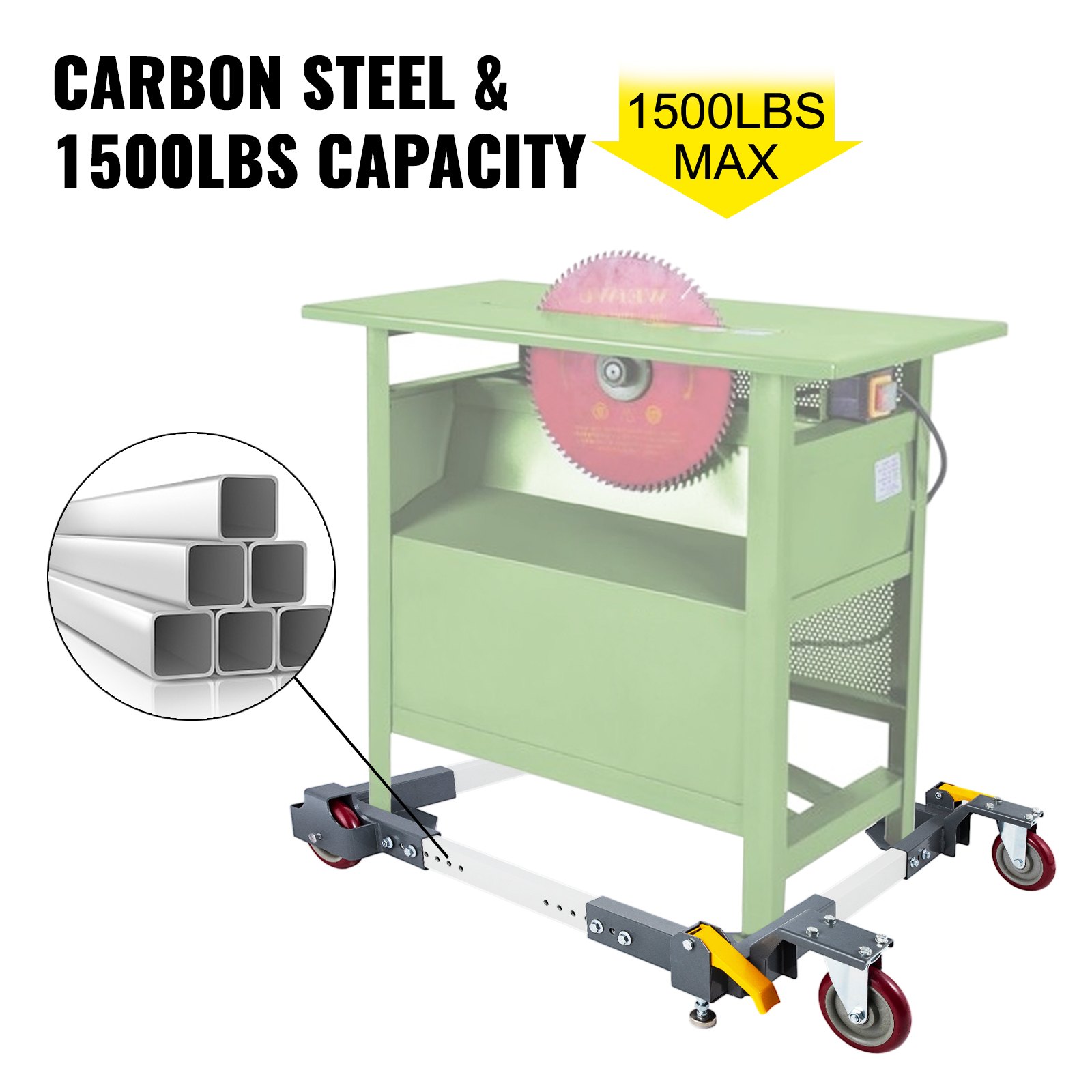 VEVOR Adjustable Universal Mobile Base 1500 LBS Load-Bearing Capacity Heavy-Duty Mobile Base Rolling Mobile Base with Locking Levers, Used for Mobilizing Woodworking Equipment, Fridge, Washing Machine