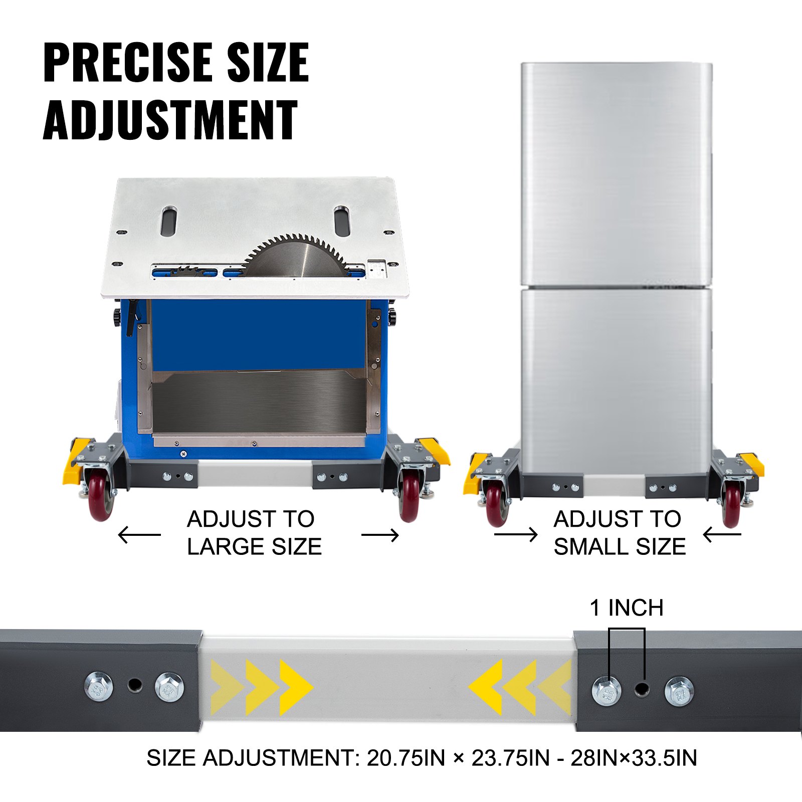 VEVOR Adjustable Universal Mobile Base 1500 LBS Load-Bearing Capacity Heavy-Duty Mobile Base Rolling Mobile Base with Locking Levers, Used for Mobilizing Woodworking Equipment, Fridge, Washing Machine