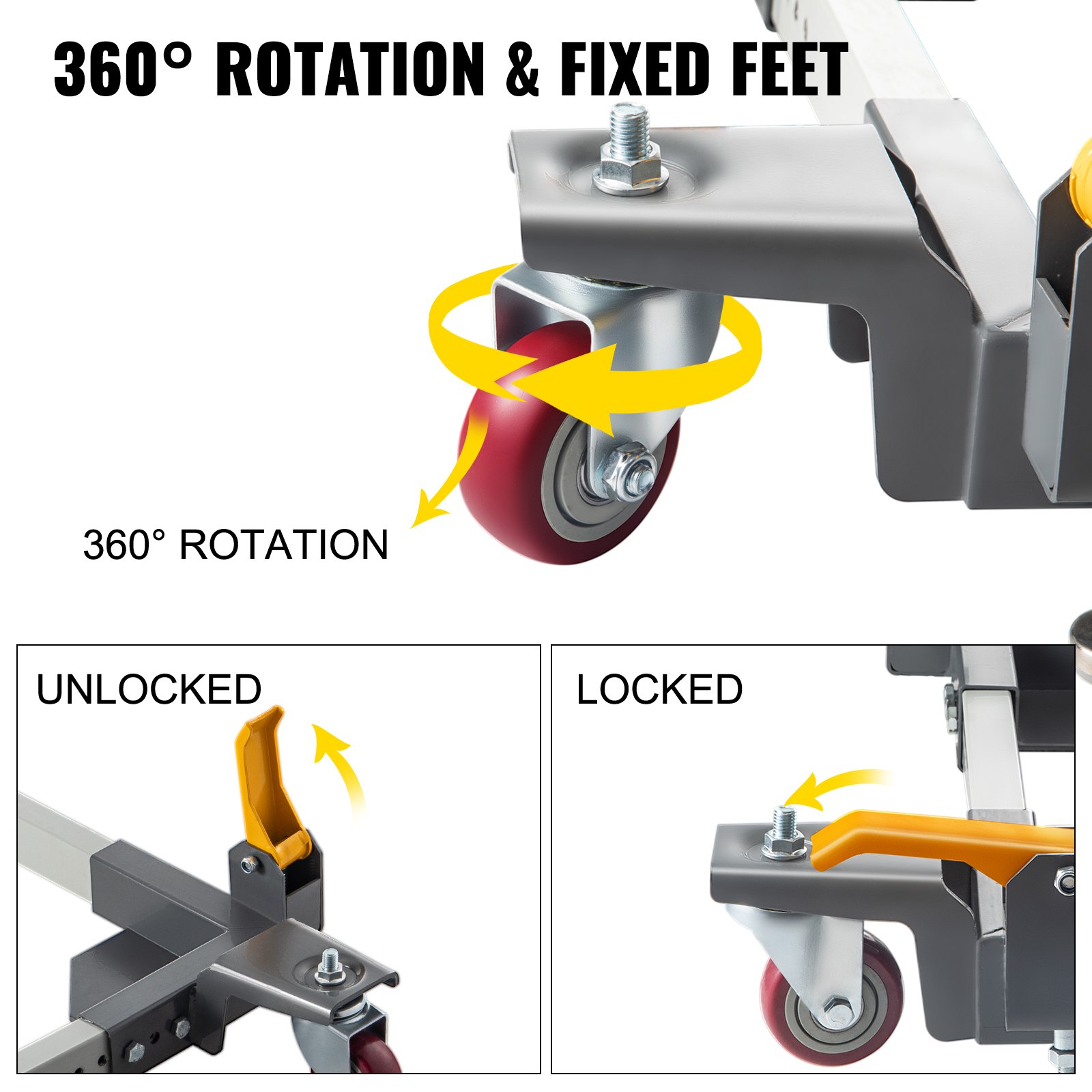 VEVOR Adjustable Universal Mobile Base 1500 LBS Load-Bearing Capacity Heavy-Duty Mobile Base Rolling Mobile Base with Locking Levers, Used for Mobilizing Woodworking Equipment, Fridge, Washing Machine