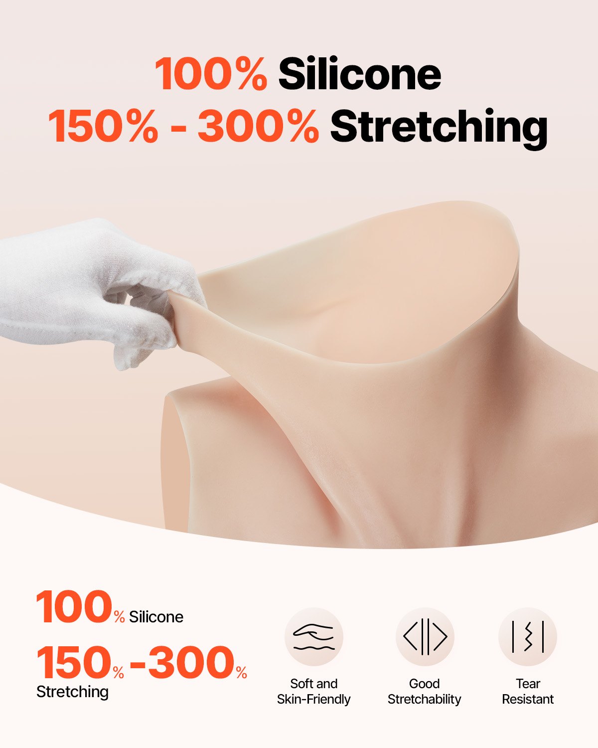 VEVOR Silicone Breastplate, H-Cup High Neckline Fake Breasts for Crossdressers, Realistic Silicone-Filled Fake Boobs Breast Forms for Transgender Cosplay Drag Queen, Ivory