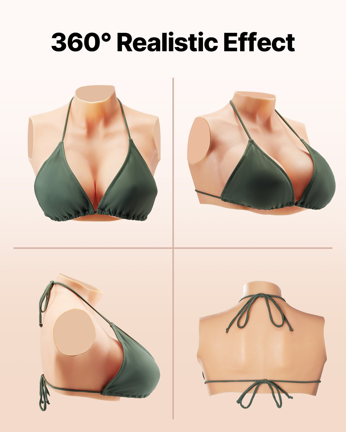 VEVOR Silicone Breastplate, E-Cup High Neckline Fake Breasts for Crossdressers, Realistic Silicone-Filled Fake Boobs Breast Forms for Transgender Cosplay Drag Queen, Ivory