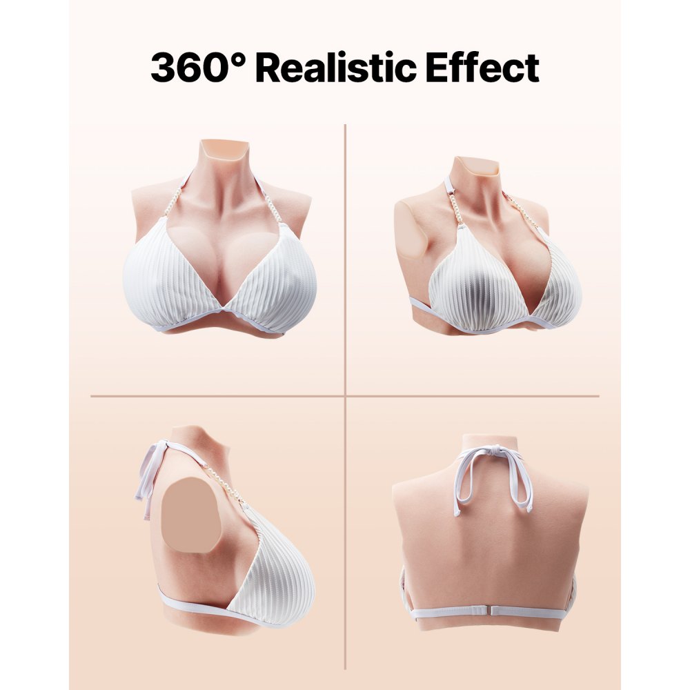 VEVOR Silicone Breastplate, K Sized High Neckline Fake Breasts for Crossdressers, Realistic Silicone-Filled Fake Boobs Breast Forms for Transgender Cosplay Drag Queen, Ivory