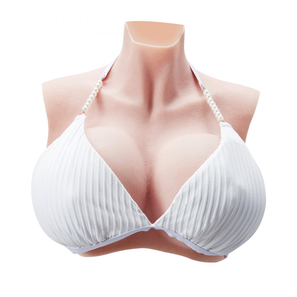 VEVOR Silicone Breastplate, K Sized High Neckline Fake Breasts for Crossdressers, Realistic Silicone-Filled Fake Boobs Breast Forms for Transgender Cosplay Drag Queen, Ivory