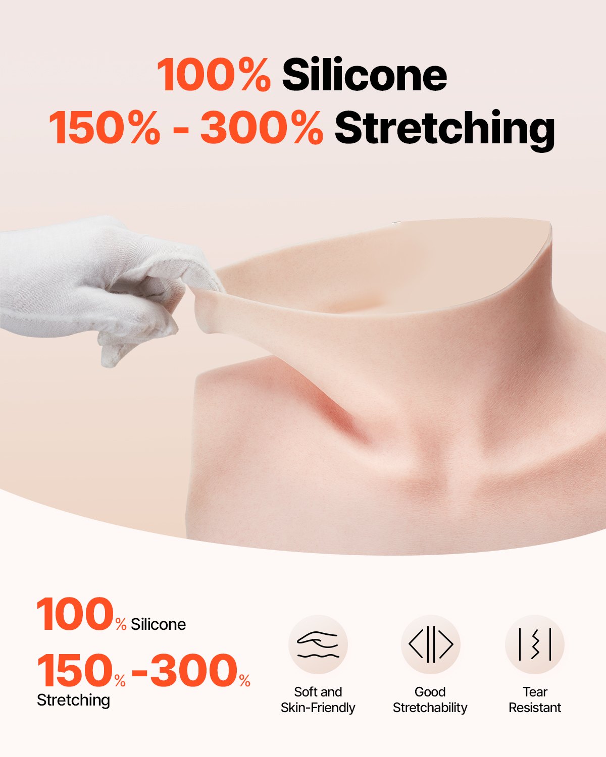 VEVOR Silicone Breastplate, D-Cup High Neckline Fake Breasts for Crossdressers, Realistic Silicone-Filled Fake Boobs Breast Forms for Transgender Cosplay Drag Queen, Ivory