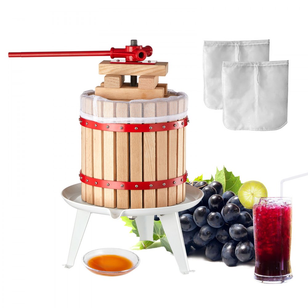 Prensa manual para vino de frutas VEVOR Prensa para hacer vino Cesta de madera de 3,2 galones/12 l