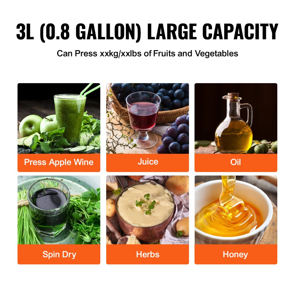 Prensa manual para vino de frutas VEVOR Prensa para elaboración de vino 0,8 gal/3 l Acero inoxidable