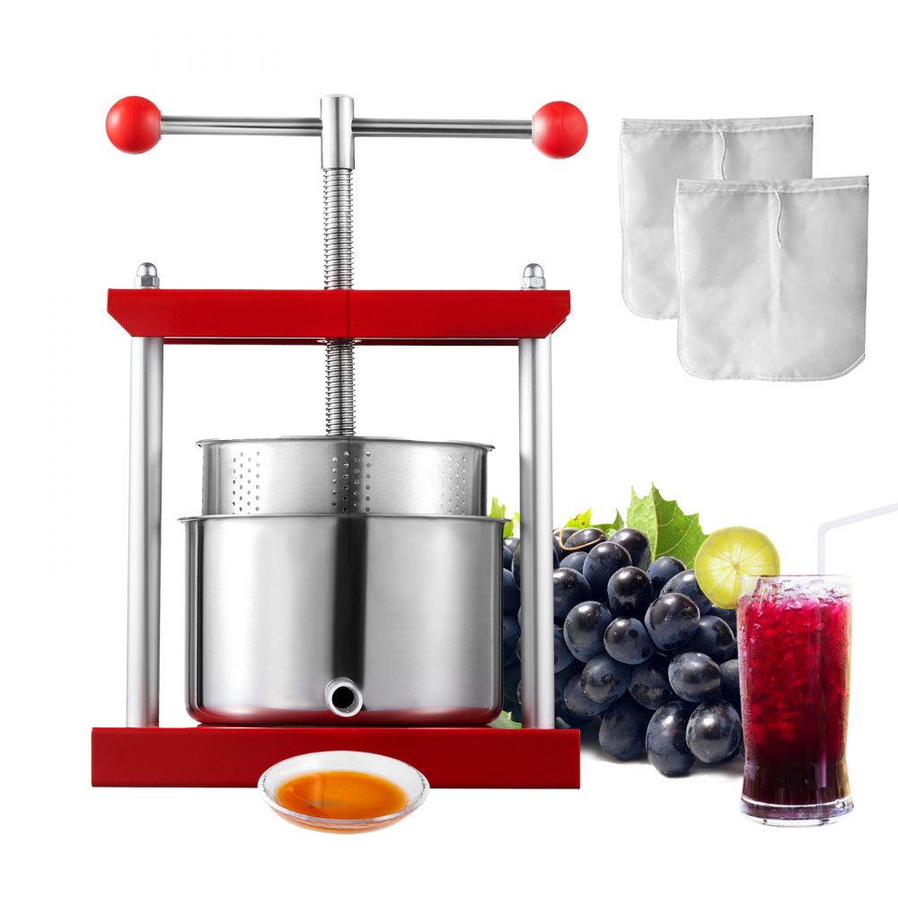 VEVOR Fruit Wine Press Manual Press for Wine Making 0.8 Gal/3L Stainless Steel