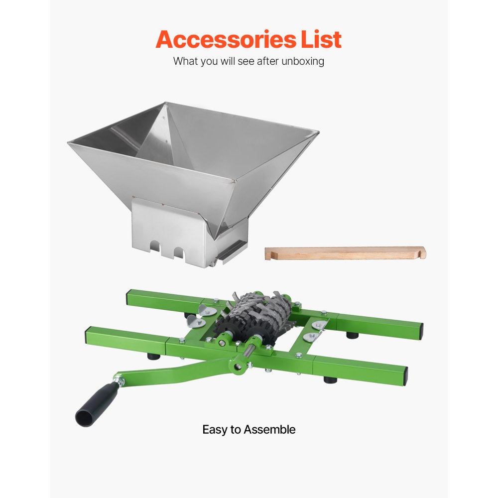 VEVOR 1.8 Gal/7L Fruit and Apple Crusher, Large Manual Grinder, Stainless Steel Fruit Scratter Pulper for Wine Cider Apple Grape Pressing, with Roller Handle for Kitchen Home, Green