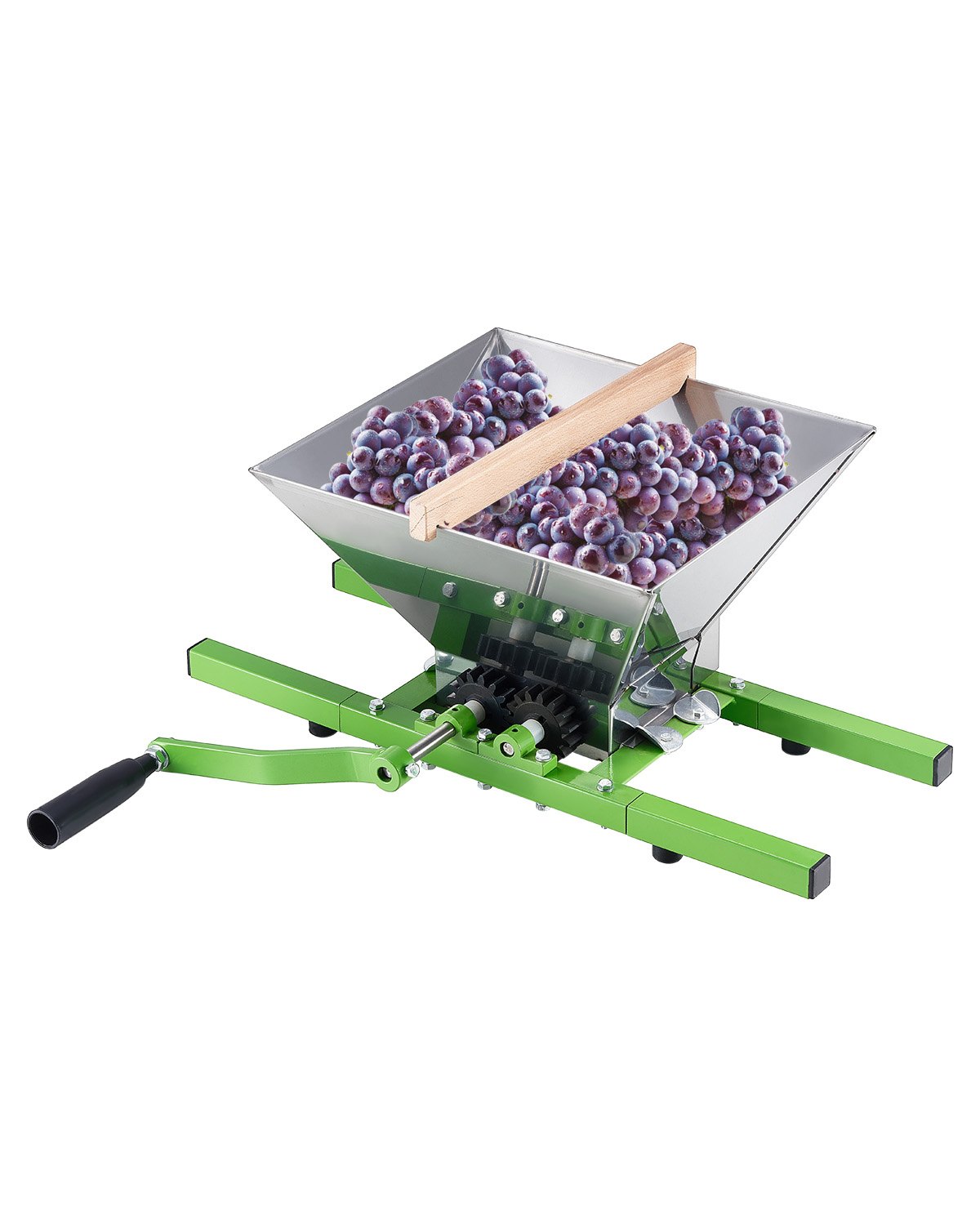 VEVOR 1.8 Gal/7L Fruit and Apple Crusher, Large Manual Grinder, Stainless Steel Fruit Scratter Pulper for Wine Cider Apple Grape Pressing, with Roller Handle for Kitchen Home, Green