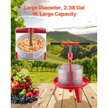 VEVOR Fruit Wine Press Manual Press for Wine Making 2.38 Gal/9L Stainless Steel