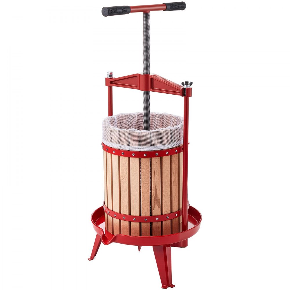 VEVOR Fruit Wine Press, 4.75Gal/18L Manual Juice Maker, Solid Beech Wood Basket, Vintage Traditional Juicer with 2 Filter Bags, Heavy Duty T-Shaped Handle Bar for Cider Apple Grape Press, Kitchen Home