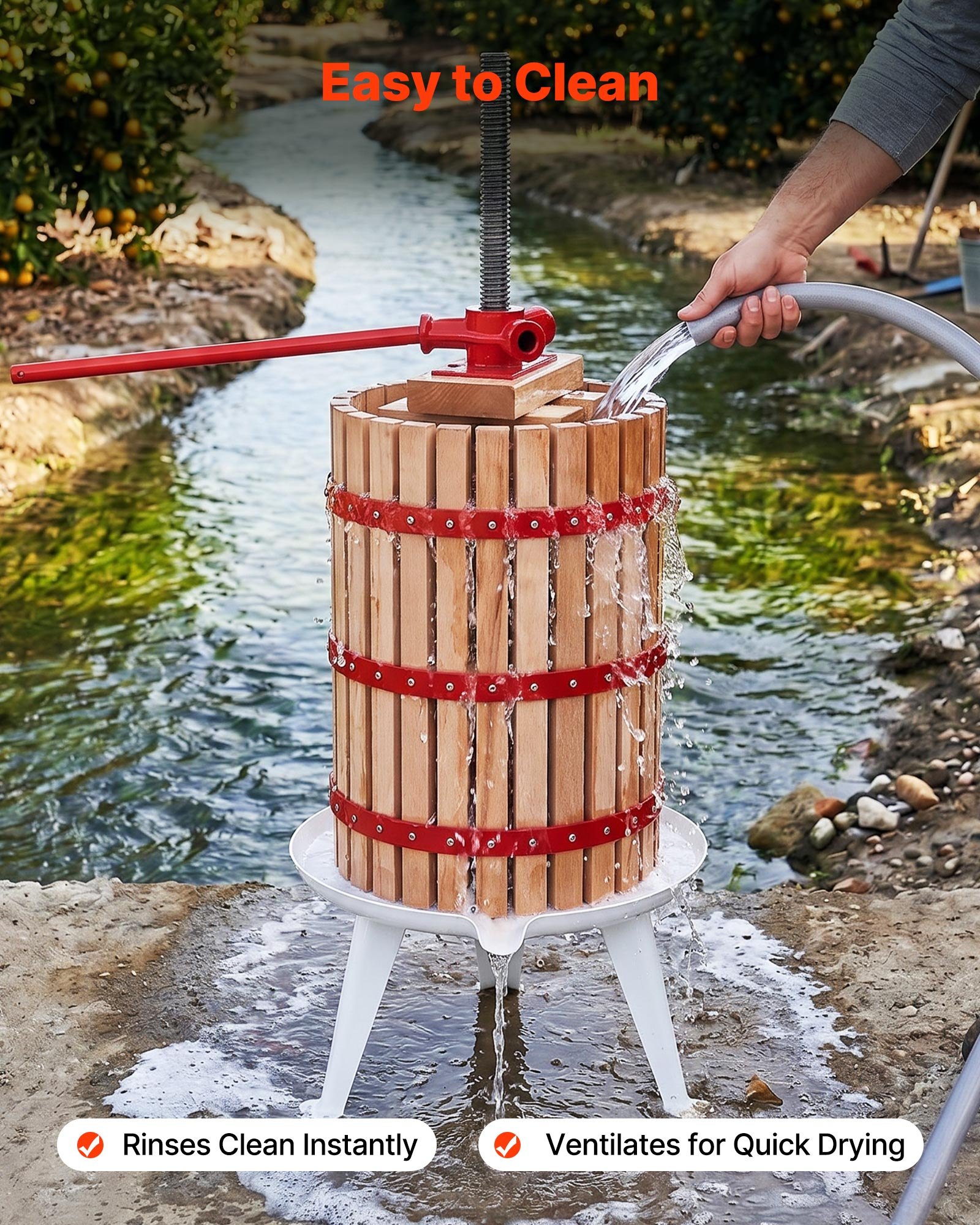 VEVOR Fruit Wine Press, 7.93Gal/30L Manual Juice Maker, Solid Beech Wood Basket, Vintage Traditional Juicer with 6 Press Wooden Blocks, 2 Filter Bags, Heavy Duty Pole Handle Bar for Cider Apple Grape