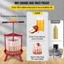 VEVOR Fruit Wine Press, 3.2Gal/12L, Cast Iron Manual Grape Presser for Wine Making, Cider Tincture Vegetables Honey Olive Oil Press with Beech Wood Hollow Basket T-Handle 0.1" Thick Plate 3 Feet