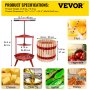VEVOR Fruit Wine Press, 4.8Gal/18L, Cast Iron Manual Grape Presser for Wine Making, Cider Tincture Vegetables Honey Olive Oil Press with Beech Wood Hollow Basket T-Handle 0.1" Thick Plate 3 Feet