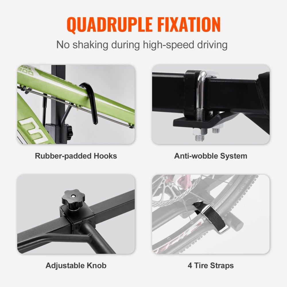 VEVOR Hitch Mount Bike Rack, 2-Bike Platform Style, 36.3 kg Max Capacity Bike Rack Hitch for 1.25-/2-inch Receiver, Titling and Folding Bike Carrier with Tires up to 2.4" Wide, for Car, SUV, Truck, RV