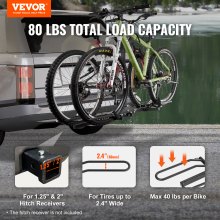 VEVOR Hitch Mount Cykelstativ, 2-Bike Platform Style, 80 LBS Max Kapacitet Cykelstativ Hitch til 1,25-/2-tommer modtager, Titling og Foldning Cykelholder med dæk op til 2,4" brede, til bil, SUV, lastbil, autocamper
