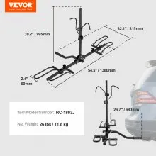 VEVOR Hitch Mount Bike Rack, 2-Bike Platform Style, 80 LBS Max Capacity Bike Rack Hitch for 1.25-/2-inch Receiver, Titling and Folding Bike Carrier with Tires up to 2.4" Wide, for Car, SUV, Truck, RV