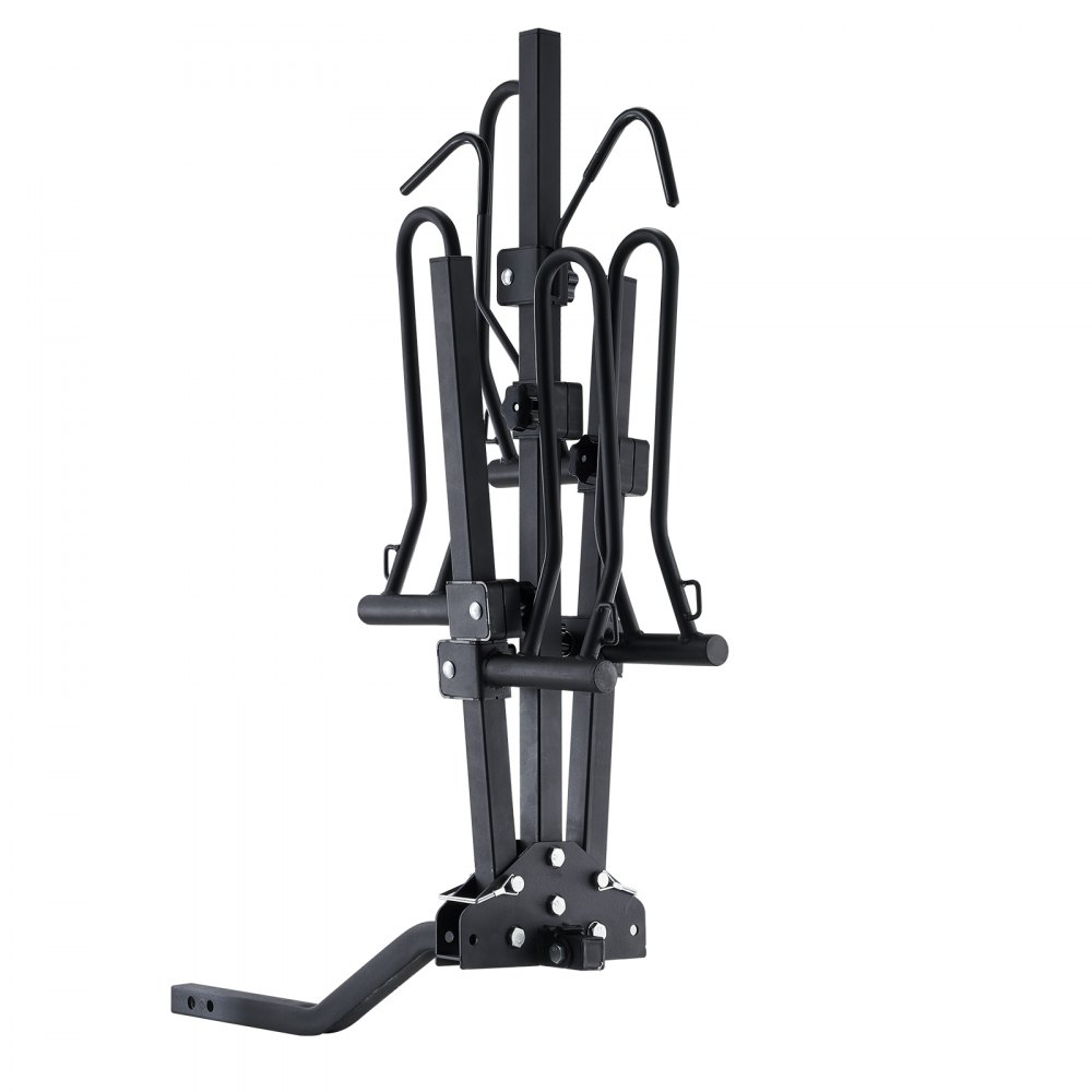 black VEVOR hitch mount bike rack with adjustable bars and secure clamps.