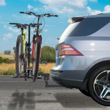 Nosič bicyklov VEVOR na upevnenie na bicykle, platforma pre 2 bicykle, 160 LBS, maximálna kapacita nosiča bicyklov pre 2-palcový prijímač, naklápací a skladací nosič bicyklov s pneumatikami do šírky 5" pre osobné autá, SUV, nákladné autá, RV