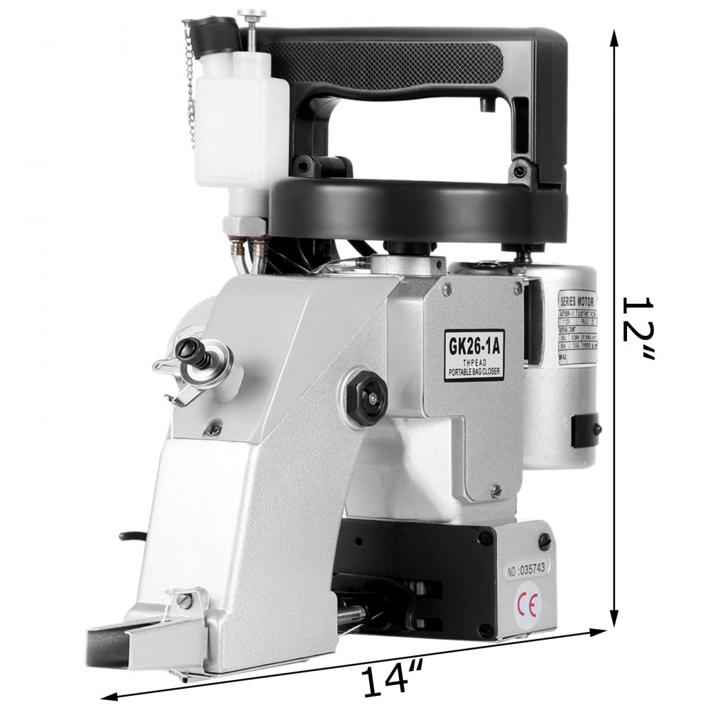 VEVOR Bag Closer Machine 110V Portable Electric Sewing Machine 90W Bag Closer Stitching Automatic Oiling Woven Bag Packing Machine for Woven Snakeskin Bag Sack Silver 36x37x27cm