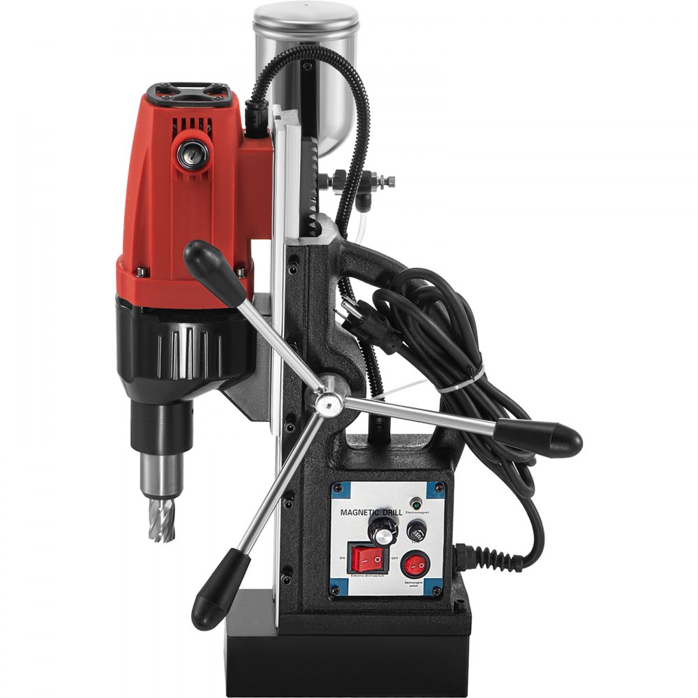 Taladro magnético VEVOR, taladro electromagnético de velocidad continua de 0-680 RPM, taladro de núcleo magnético de 2 pulgadas de profundidad y 1,37 pulgadas de diámetro, taladro de herramienta de perforación de 2250 libras, taladro de 980 W, taladro Mag rojo y negro