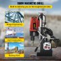 VEVOR Magnetic Drill, 0-680RPM Stepless Speed Electromagnetic Drill Press, 2" Depth 1.37" Dia Magnetic Core Drill, 2250LBS Boring Tool Drill Press, 980W Drill Press, Red and Black Mag Drill Machine