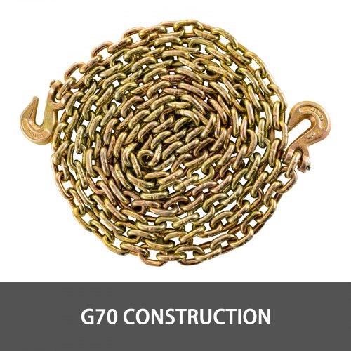 VEVOR 2 Pack G70 Towing Chain 3/8Inchx20ft (10mmx6m) Heavy Duty Chain with Safety Grab Hooks Logging Chain Safe Working Load for Transporting Towing Tie Down Binding Equipment