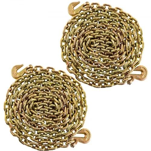 VEVOR 2 Pack G70 Towing Chain 3/8Inchx20ft (10mmx6m) Heavy Duty Chain with Safety Grab Hooks Logging Chain Safe Working Load for Transporting Towing Tie Down Binding Equipment