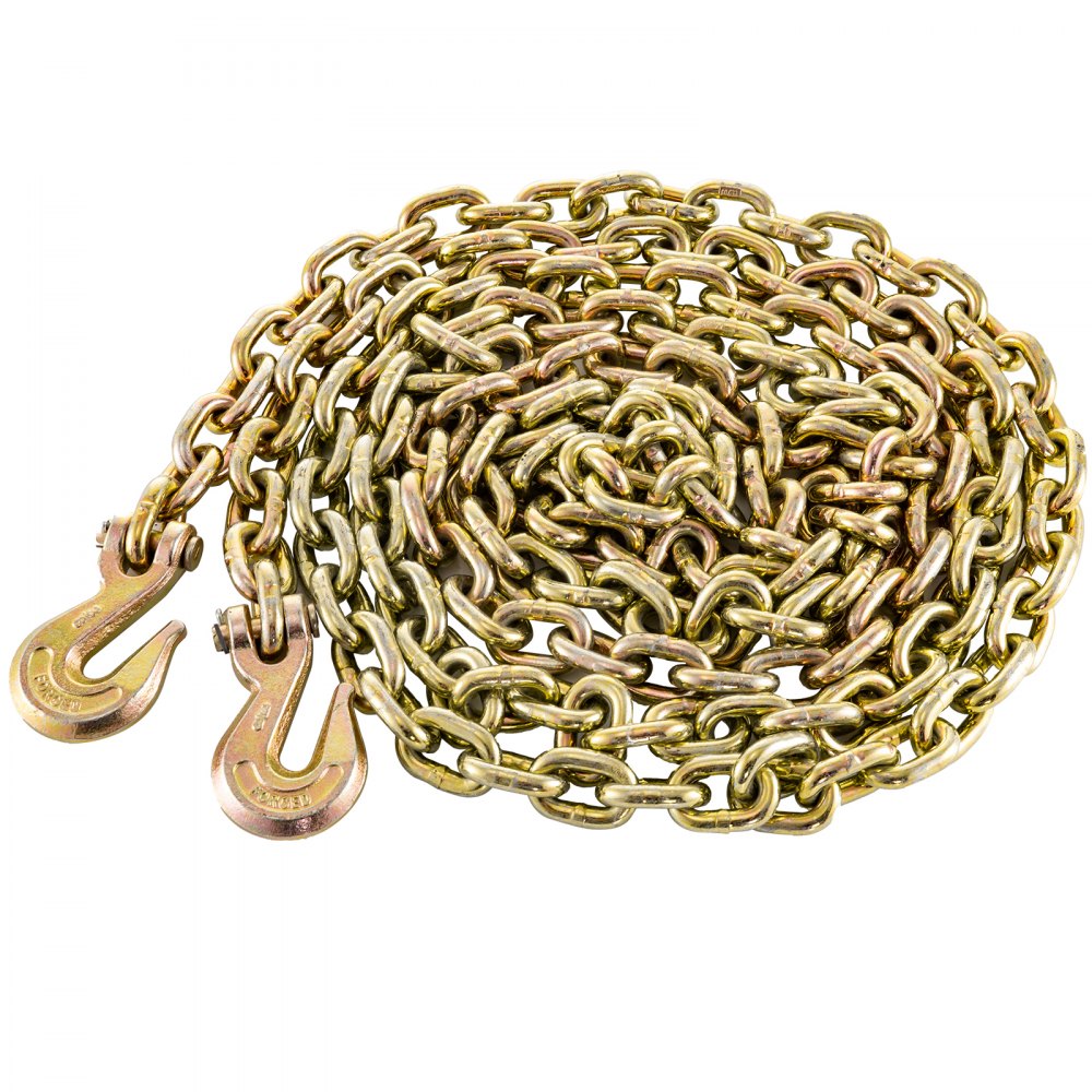 VEVOR 2 Pack G70 Towing Chain 3/8Inchx20ft (10mmx6m) Heavy Duty Chain with Safety Grab Hooks Logging Chain Safe Working Load for Transporting Towing Tie Down Binding Equipment
