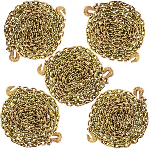 Tow Chain Tie Down Binder Flat With Grade 70 Hooks 3/8" 20ft Truck Trailer 5pcs