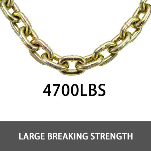 VEVOR Tow Chain 8mmx6.3m Grade 70 Chain 4700lbs Capacity Logging Chain with Safety Grab Hooks Zinc Plated Heavy Duty Chain for Logging Binder Tie Down Transport Flatbed Truck Trailer Safety