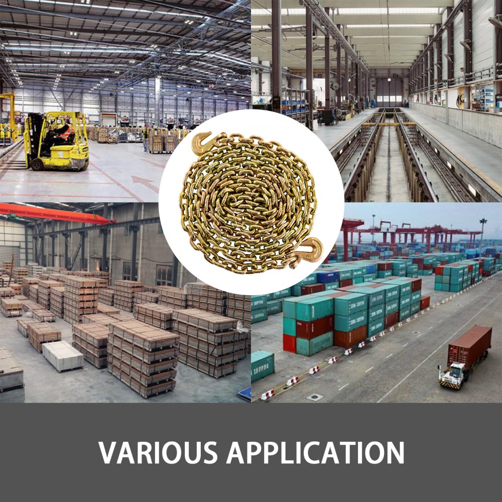 VEVOR Tow Chain 8mmx6.3m Grade 70 Chain 4700lbs Capacity Logging Chain with Safety Grab Hooks Zinc Plated Heavy Duty Chain for Logging Binder Tie Down Transport Flatbed Truck Trailer Safety