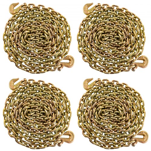 VEVOR Tow Chain 5/16Inchx21Ft Grade 70 Chain 4700lbs Capacity Logging Chain with Safety Grab Hooks Zinc Plated Heavy Duty Chain for Logging Binder Transport Flatbed Truck Trailer Safety 4Pcs