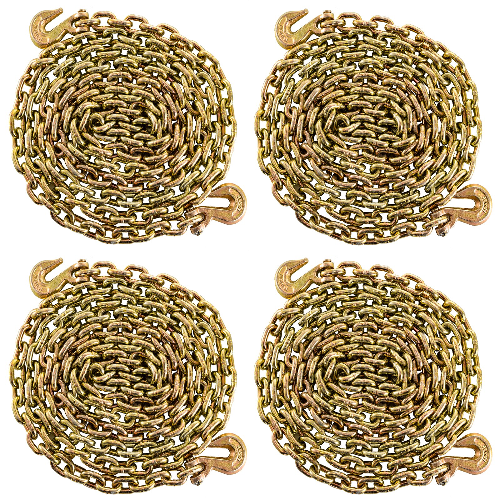 VEVOR Tow Chain 5/16Inchx21Ft Grade 70 Chain 4700lbs Capacity Logging Chain with Safety Grab Hooks Zinc Plated Heavy Duty Chain for Logging Binder Transport Flatbed Truck Trailer Safety 4Pcs