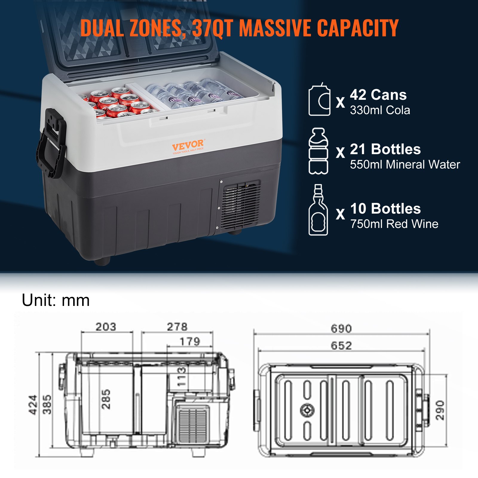Car Refrigerator, 12 Volt Car Refrigerator Fridge, 37 QT/35 L Dual Zone Portable Freezer, -4℉-50℉ Adjustable Range, 12/24V DC and 100-240V AC Compressor Cooler for Outdoor, Camping, Travel, RV Car Refrigerator, 12 Volt Car Refrigerator Fridge, 37 QT/35 L Dual Zone Portable Freezer, -4℉-50℉ Adjustable Range, 12/24V DC and 100-240V AC Compressor Cooler for Outdoor, Camping, Travel, RV