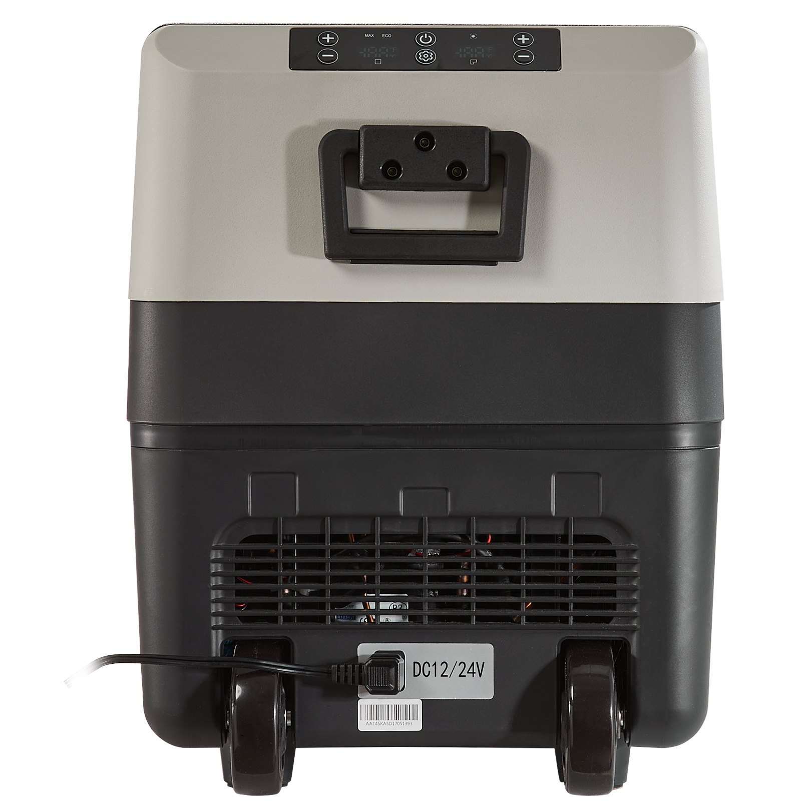 Refrigerador para coche VEVOR de 12 voltios, congelador portátil de doble zona de 37 cuartos/35 litros, rango ajustable de -4 °F a 50 °F, compresor de 12/24 V CC y 100-240 V CA para exteriores, camping, viajes y autocaravanas.