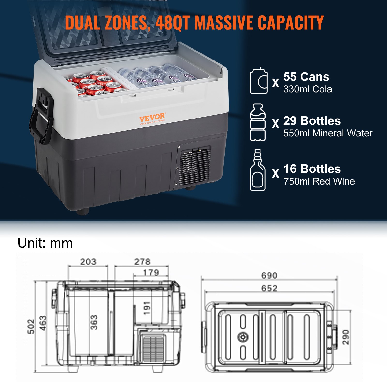 Car Refrigerator, 12 Volt Car Refrigerator Fridge, 48 QT/45 L Dual Zone Portable Freezer, -4℉-50℉ Adjustable Range, 12/24V DC and 100-240V AC Compressor Cooler for Outdoor, Camping, Travel, RV Car Refrigerator, 12 Volt Car Refrigerator Fridge, 48 QT/45 L Dual Zone Portable Freezer, -4℉-50℉ Adjustable Range, 12/24V DC and 100-240V AC Compressor Cooler for Outdoor, Camping, Travel, RV