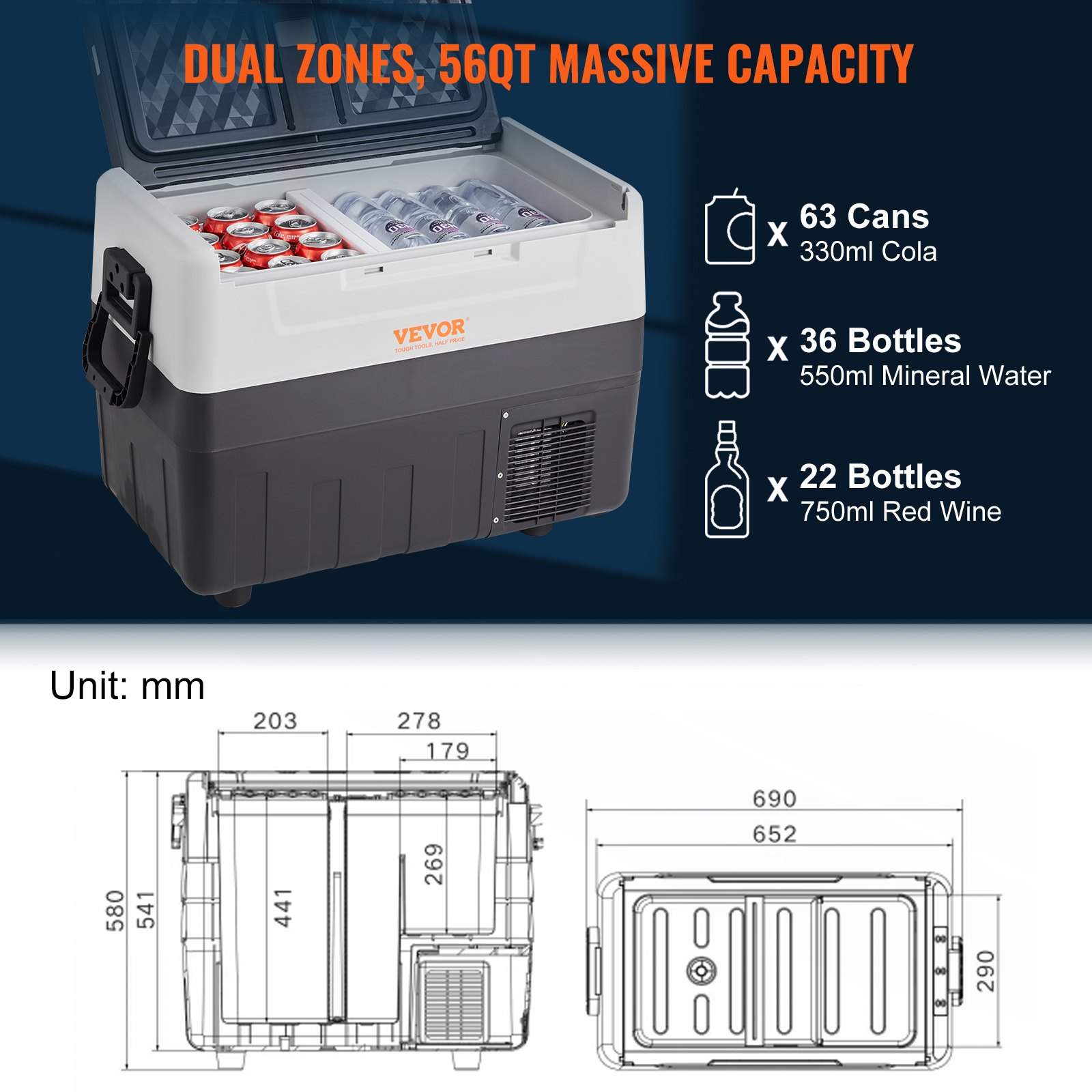 Car Refrigerator, 12 Volt Car Refrigerator Fridge, 58 QT/55 L Dual Zone Portable Freezer, -4℉-50℉ Adjustable Range, 12/24V DC and 100-240V AC Compressor Cooler for Outdoor, Camping, Travel, RV Car Refrigerator, 12 Volt Car Refrigerator Fridge, 58 QT/55 L Dual Zone Portable Freezer, -4℉-50℉ Adjustable Range, 12/24V DC and 100-240V AC Compressor Cooler for Outdoor, Camping, Travel, RV