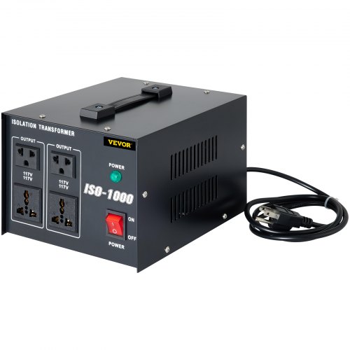 VEVOR Isolation Transformer, 1000Watts Surge, 4 Outlets AC 110V to 120V Isolating, Circuit Machine with Pass-Through Grounding and Used for Laboratory and Line Maintenance CE
