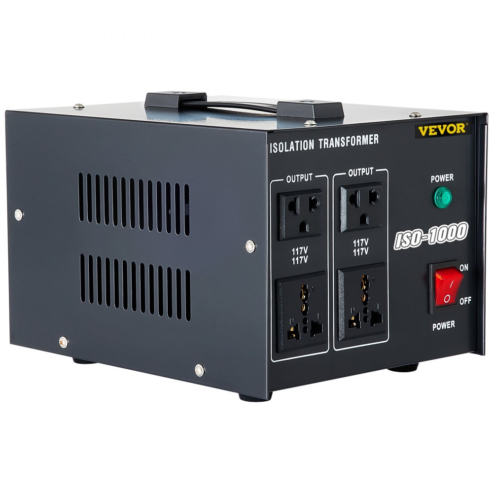 VEVOR Isolation Transformer, 1000Watts Surge, 4 Outlets AC 110V to 120V Isolating, Circuit Machine with Pass-Through Grounding and Used for Laboratory and Line Maintenance CE